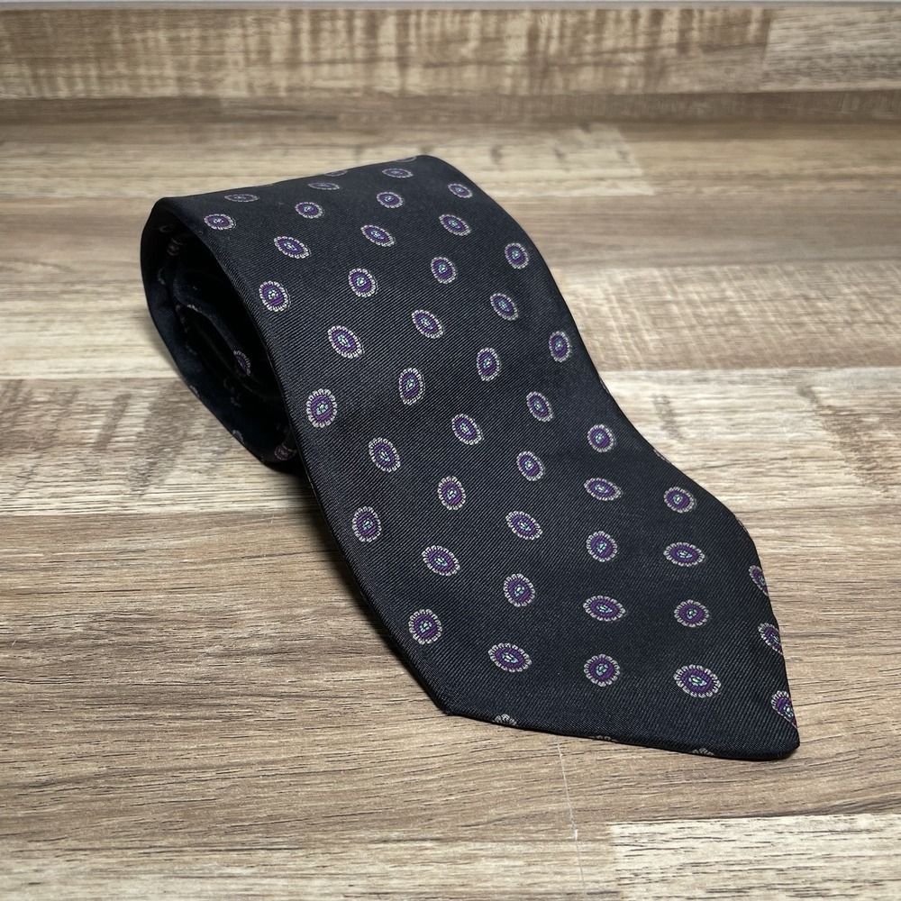 Robert Talbott‎ Nordstrom Hand Sewn Silk Geo Neck Tie (L 58.5" - W 3.5") Black